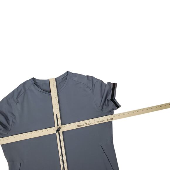 Lululemon Fast Free Bold Lines Short Sleeve Shirt Mens L Asphalt Gray Reflective - Picture 10 of 11